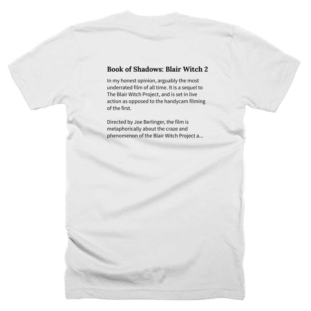 T-shirt with a definition of 'Book of Shadows: Blair Witch 2' printed on the back