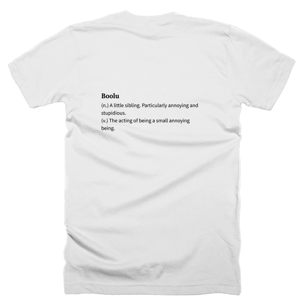 T-shirt with a definition of 'Boolu' printed on the back