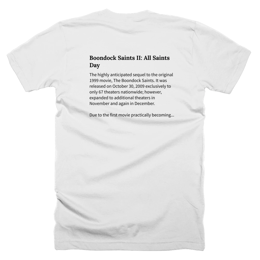 T-shirt with a definition of 'Boondock Saints II: All Saints Day' printed on the back
