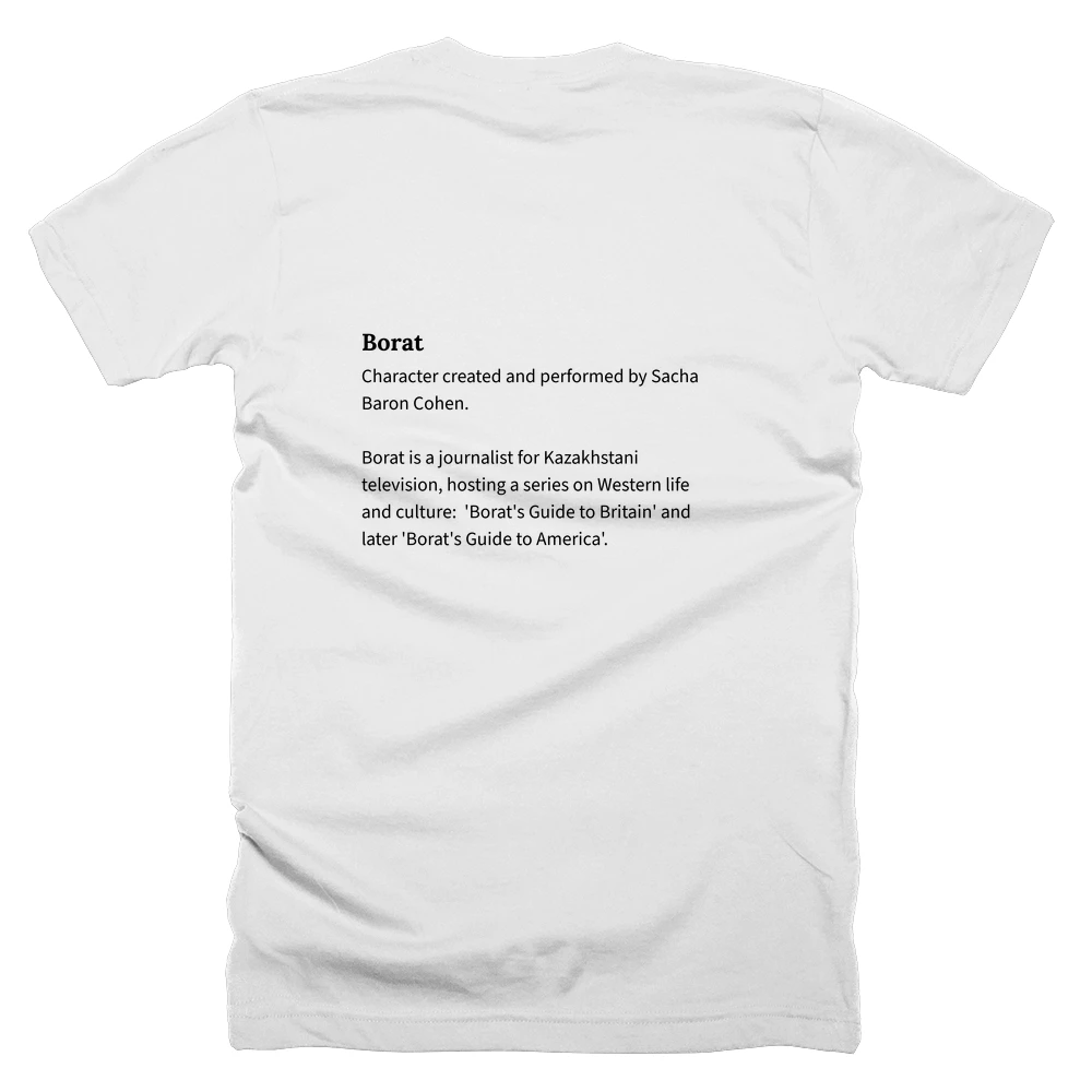 T-shirt with a definition of 'Borat' printed on the back