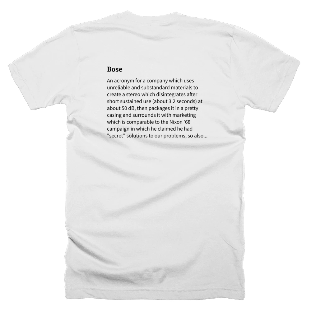T-shirt with a definition of 'Bose' printed on the back