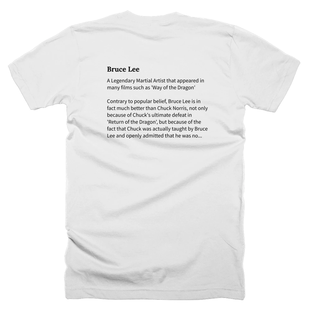T-shirt with a definition of 'Bruce Lee' printed on the back