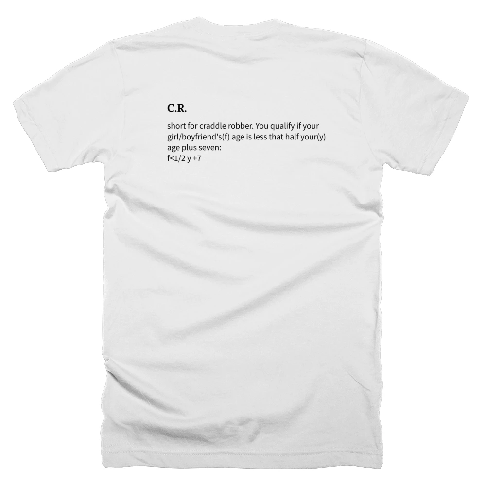 T-shirt with a definition of 'C.R.' printed on the back