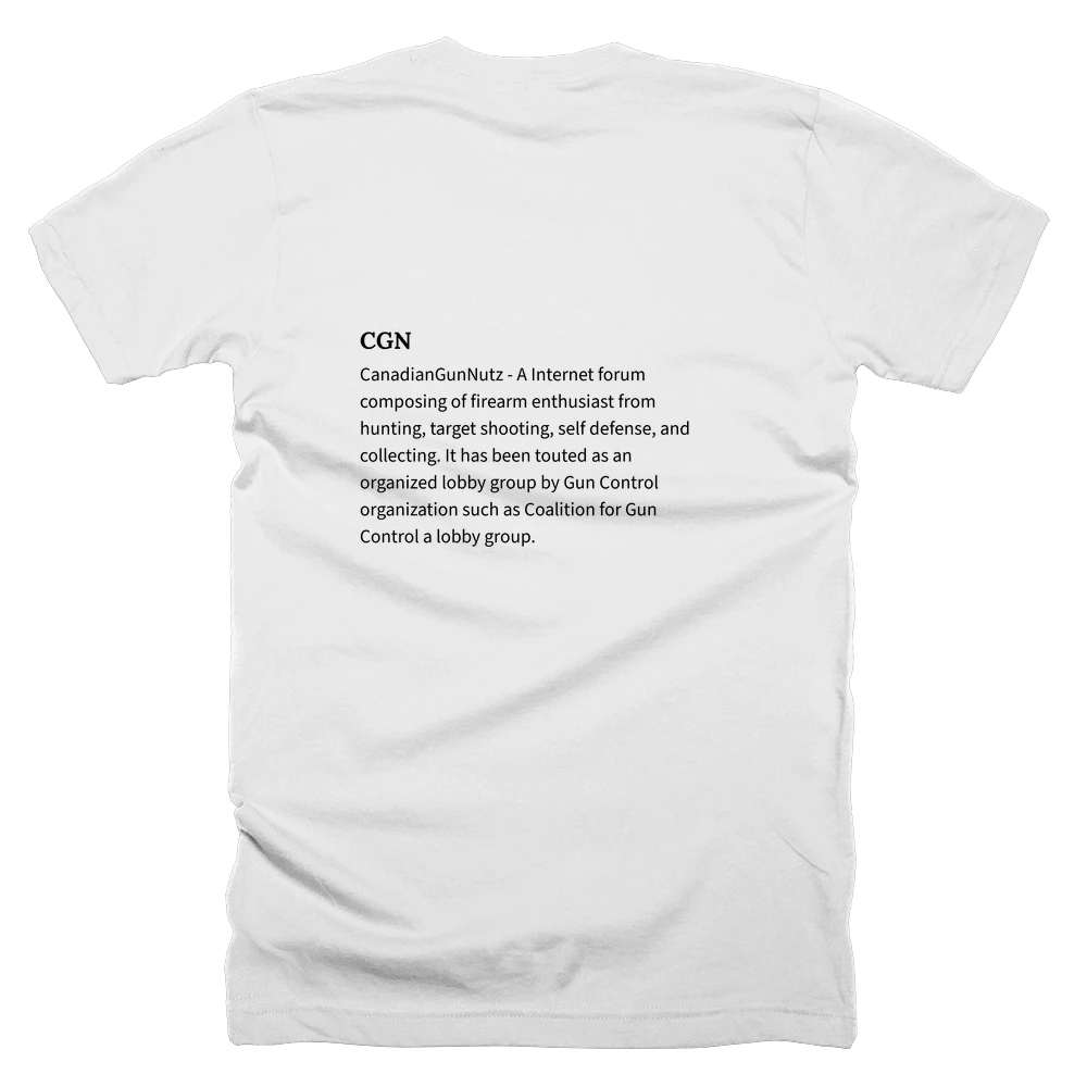 T-shirt with a definition of 'CGN' printed on the back