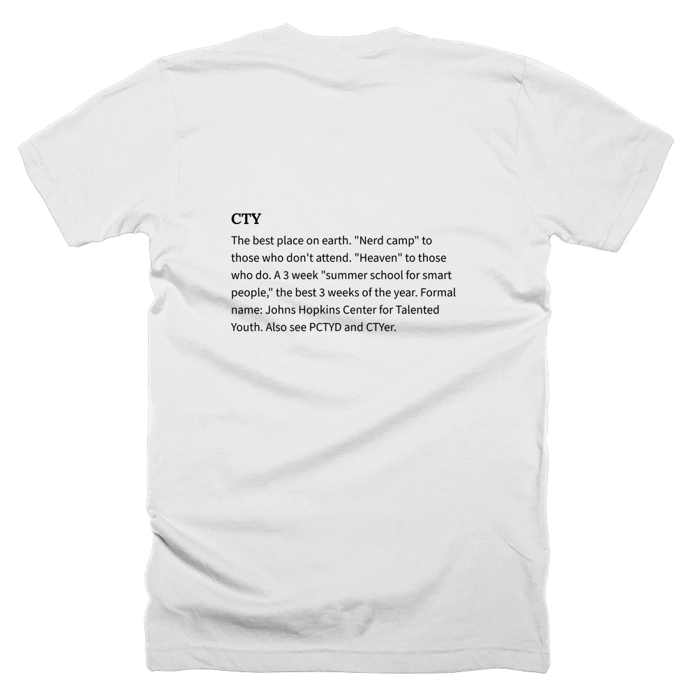 T-shirt with a definition of 'CTY' printed on the back