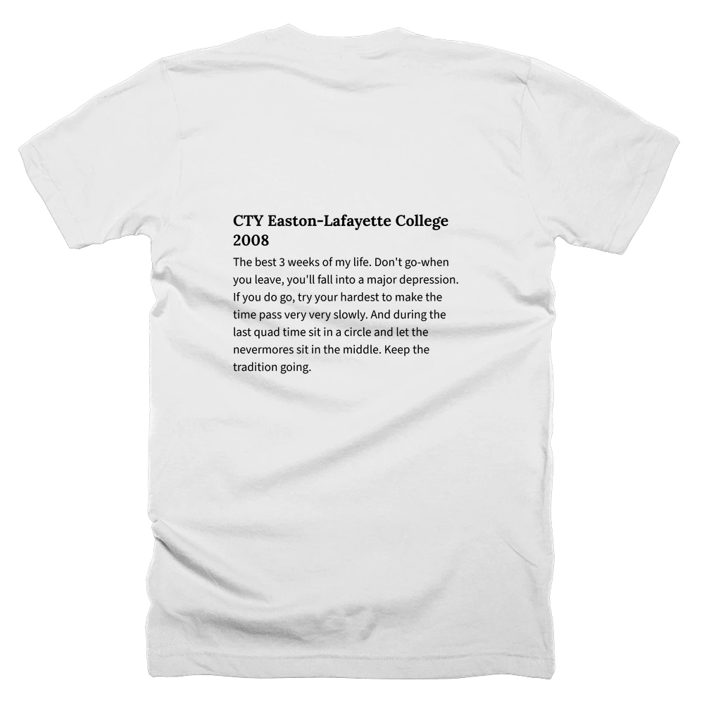 T-shirt with a definition of 'CTY Easton-Lafayette College 2008' printed on the back