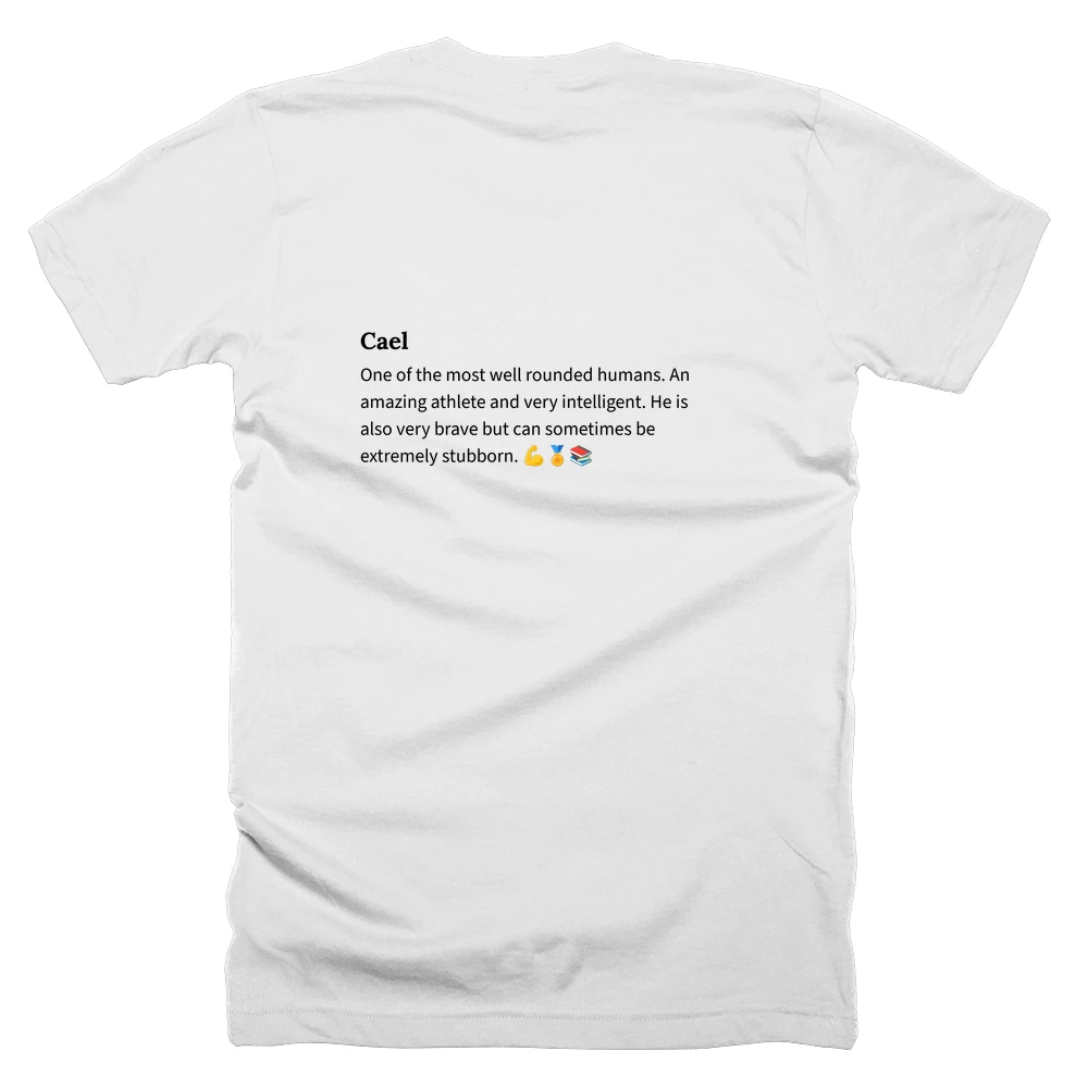 T-shirt with a definition of 'Cael' printed on the back