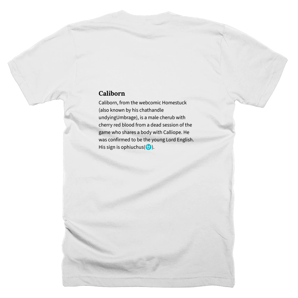 T-shirt with a definition of 'Caliborn' printed on the back