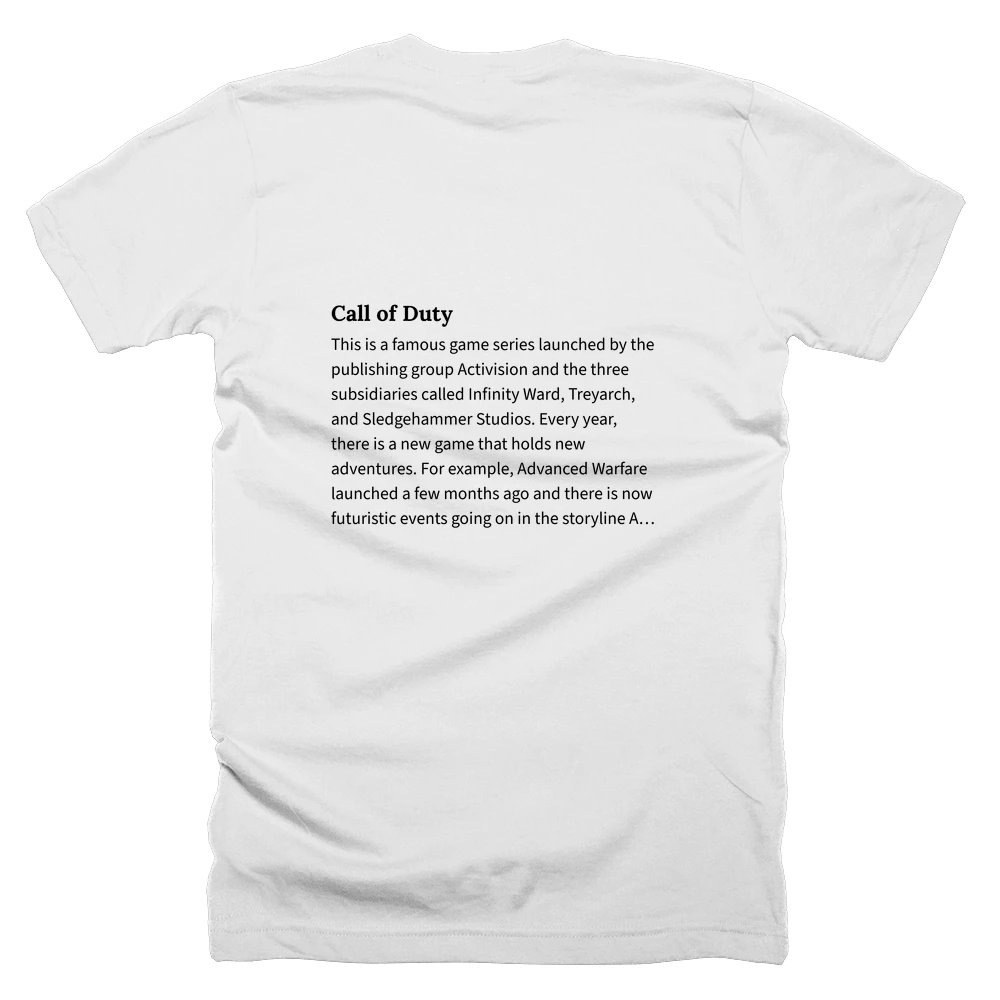 T-shirt with a definition of 'Call of Duty' printed on the back