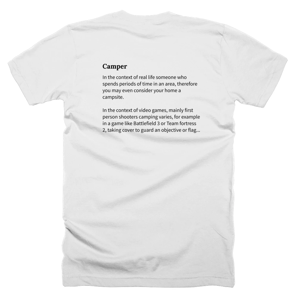 T-shirt with a definition of 'Camper' printed on the back