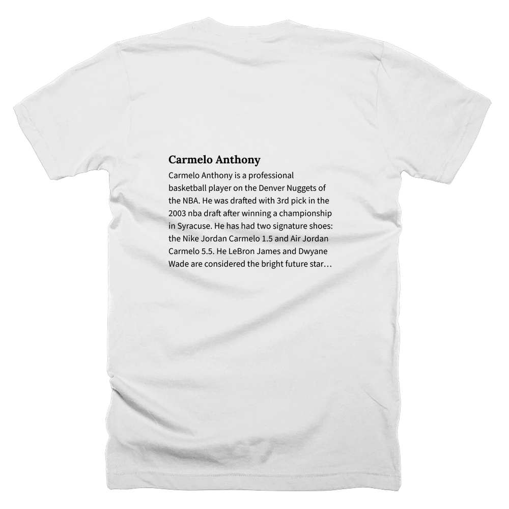 T-shirt with a definition of 'Carmelo Anthony' printed on the back