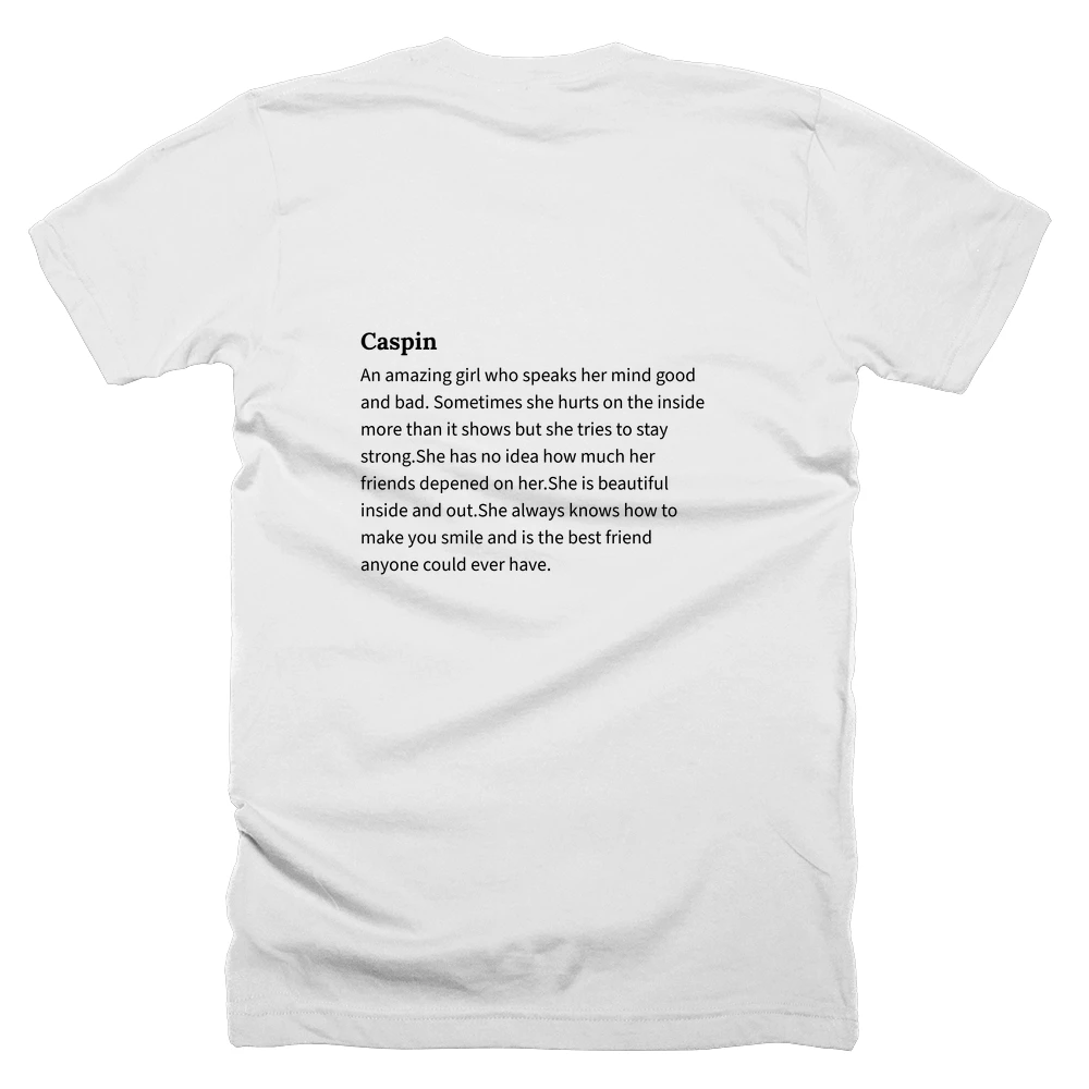 T-shirt with a definition of 'Caspin' printed on the back