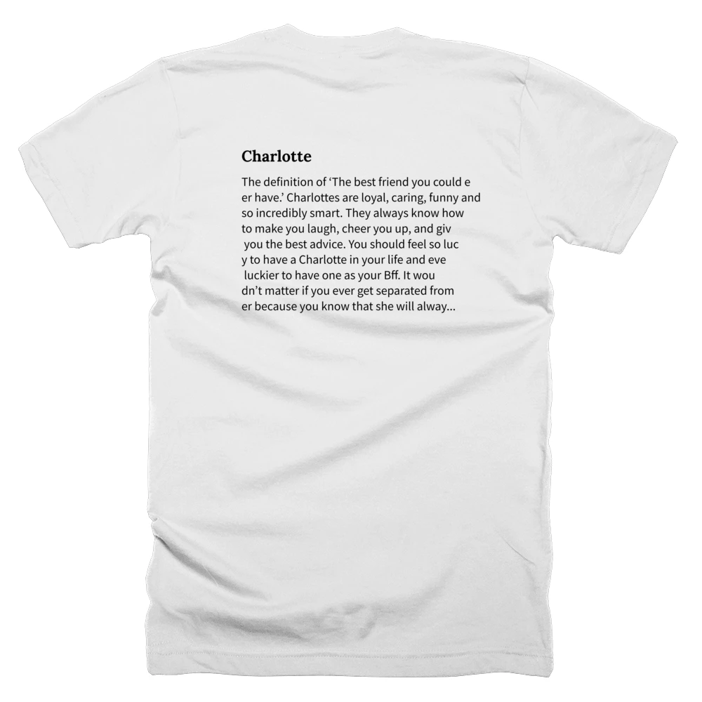 T-shirt with a definition of 'Charlotte' printed on the back