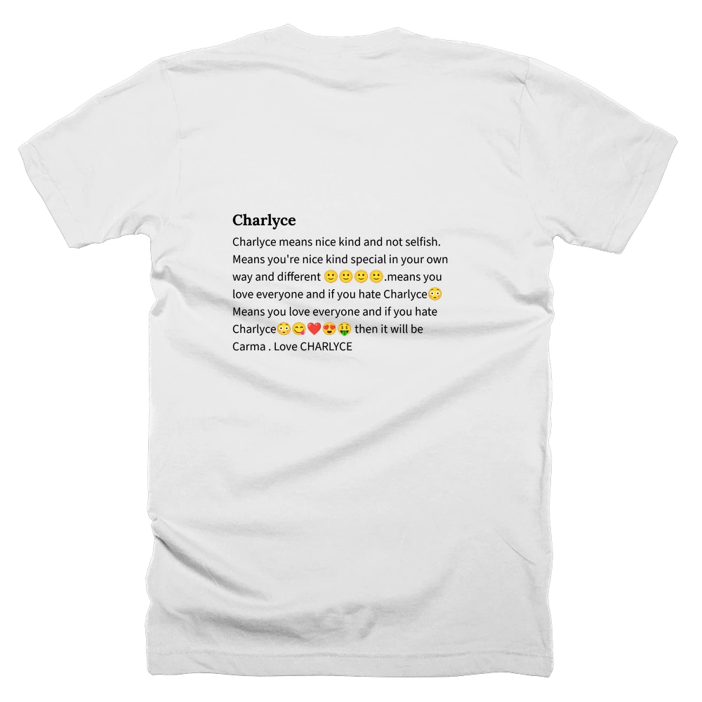 T-shirt with a definition of 'Charlyce' printed on the back