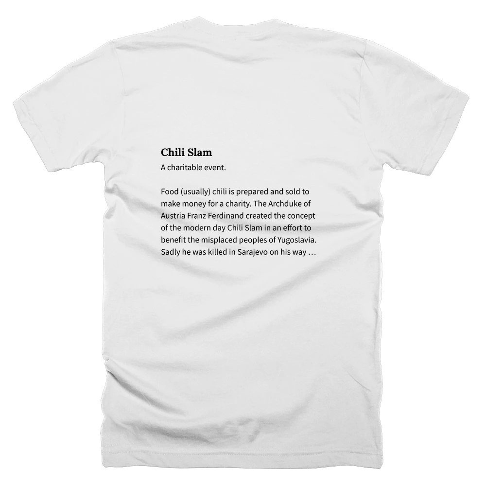 T-shirt with a definition of 'Chili Slam' printed on the back