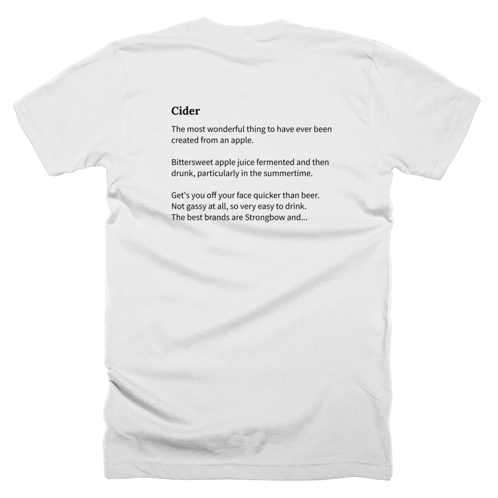 T-shirt with a definition of 'Cider' printed on the back