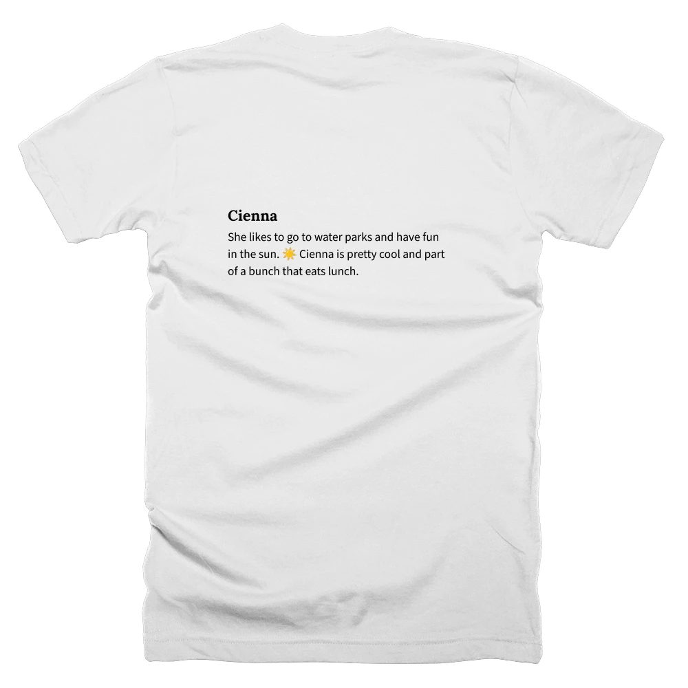 T-shirt with a definition of 'Cienna' printed on the back