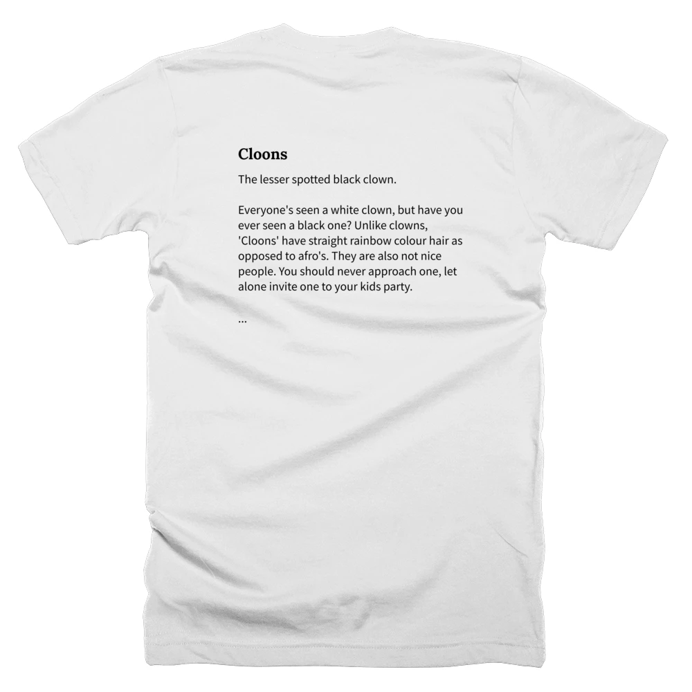 T-shirt with a definition of 'Cloons' printed on the back