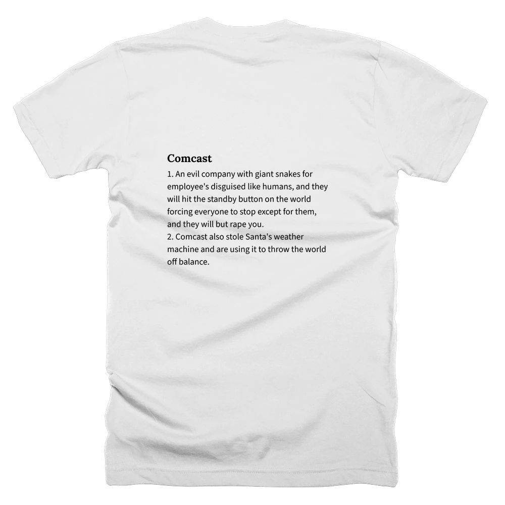 T-shirt with a definition of 'Comcast' printed on the back