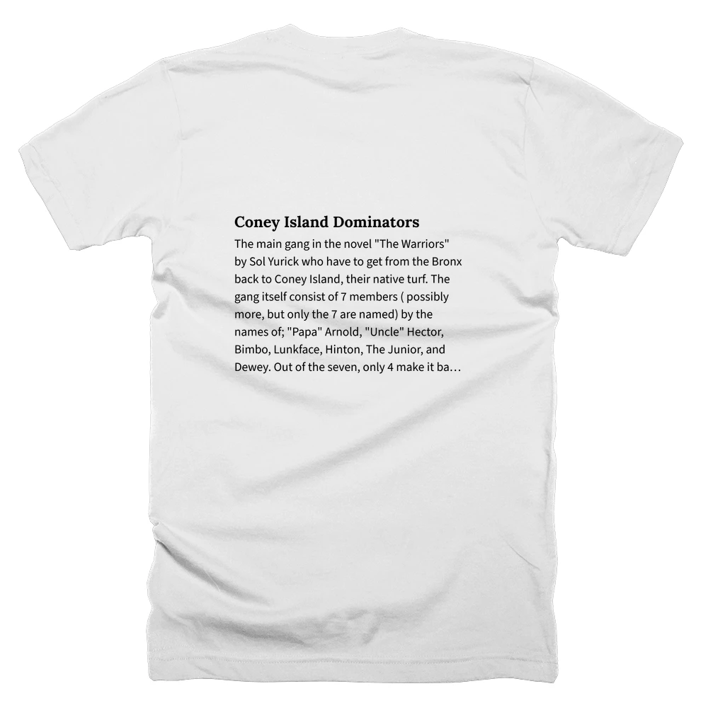 T-shirt with a definition of 'Coney Island Dominators' printed on the back