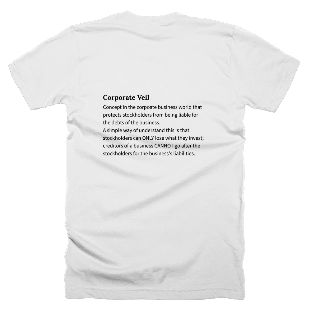 T-shirt with a definition of 'Corporate Veil' printed on the back
