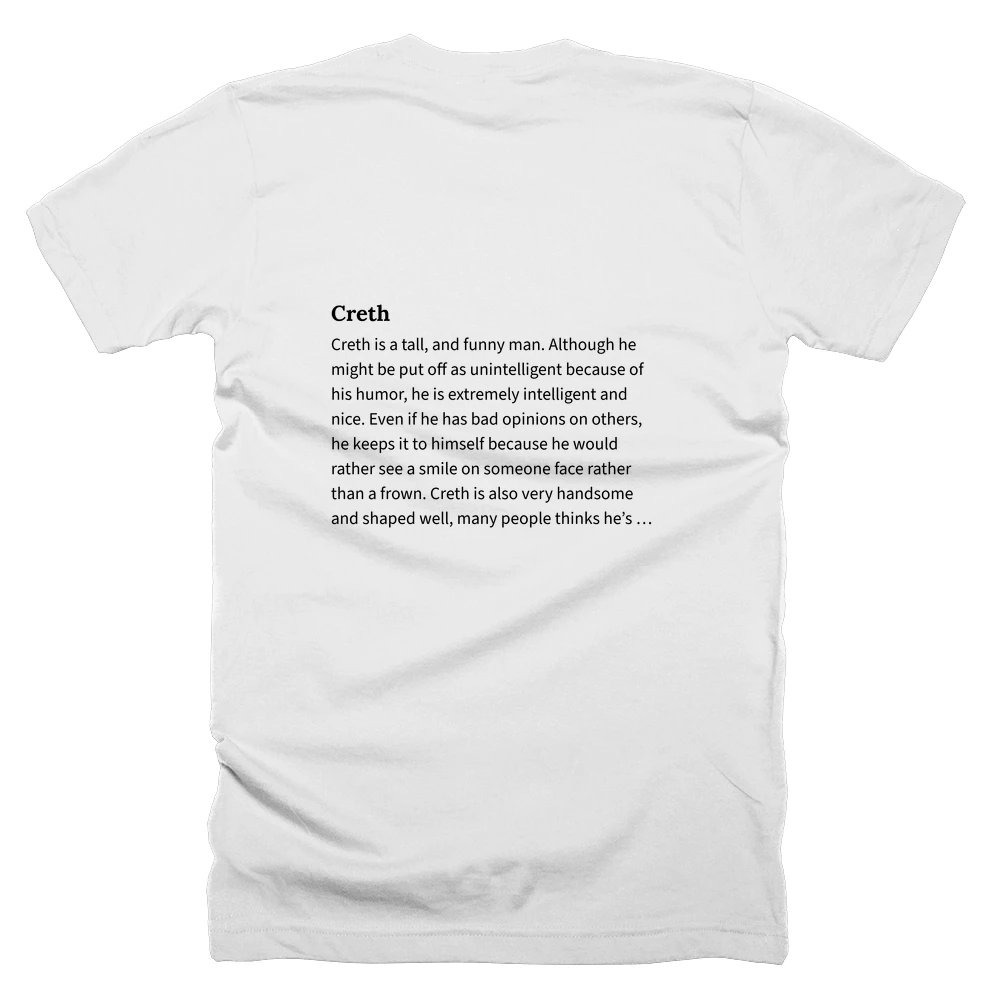 T-shirt with a definition of 'Creth' printed on the back