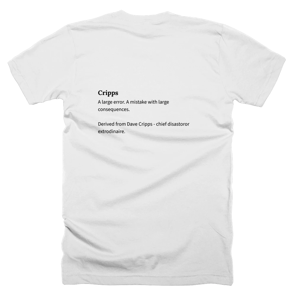 T-shirt with a definition of 'Cripps' printed on the back