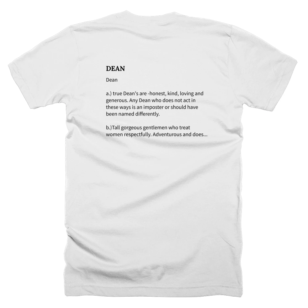 T-shirt with a definition of 'DEAN' printed on the back