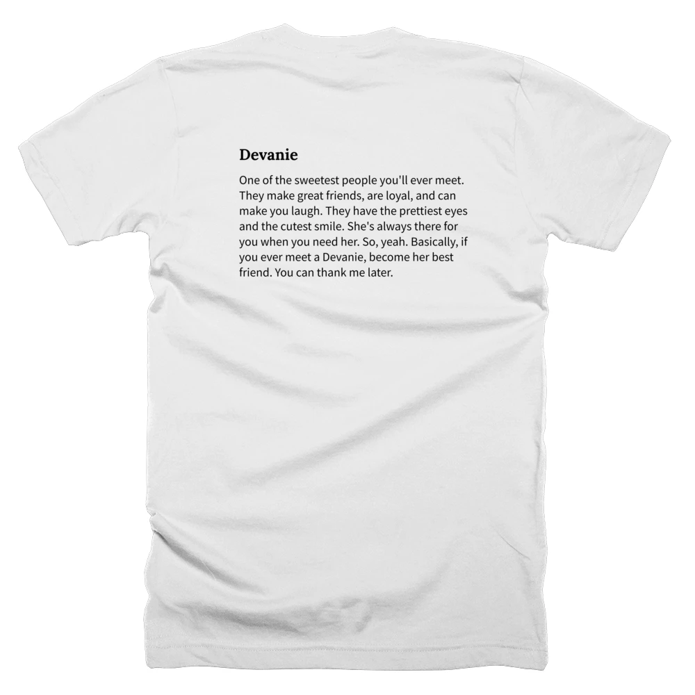 T-shirt with a definition of 'Devanie' printed on the back