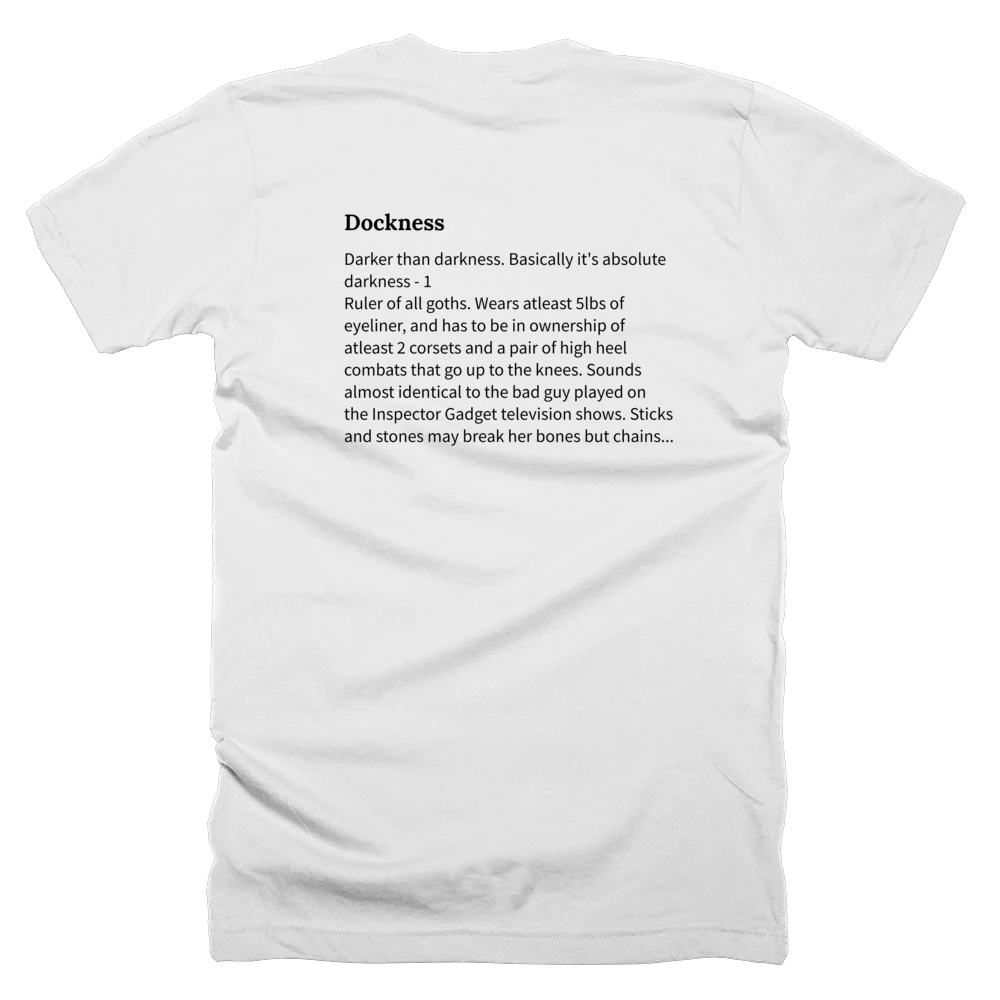 T-shirt with a definition of 'Dockness' printed on the back