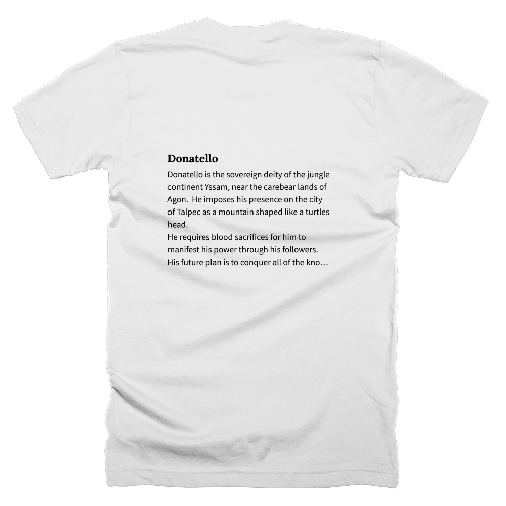 T-shirt with a definition of 'Donatello' printed on the back
