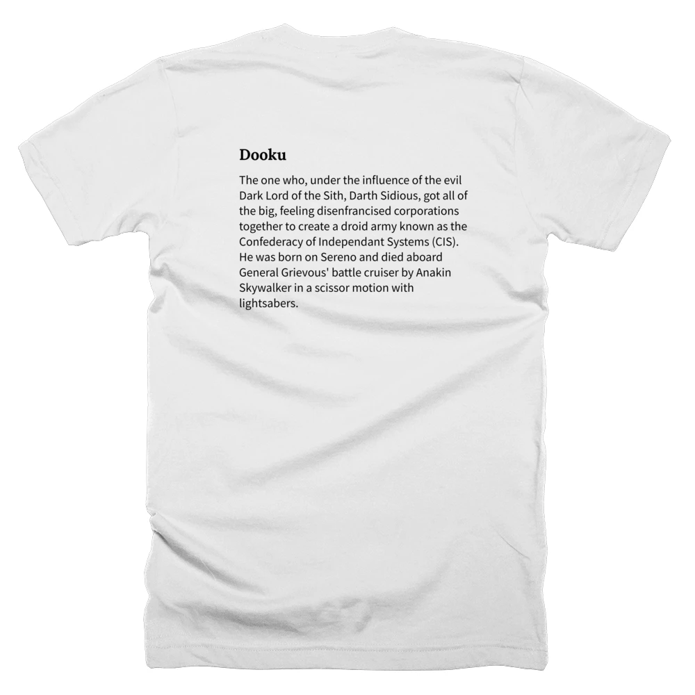 T-shirt with a definition of 'Dooku' printed on the back