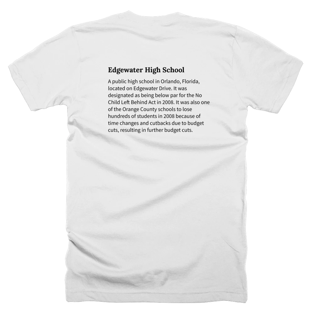 T-shirt with a definition of 'Edgewater High School' printed on the back