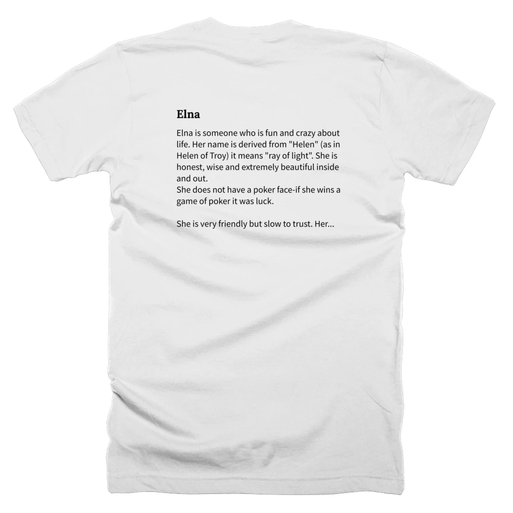 T-shirt with a definition of 'Elna' printed on the back