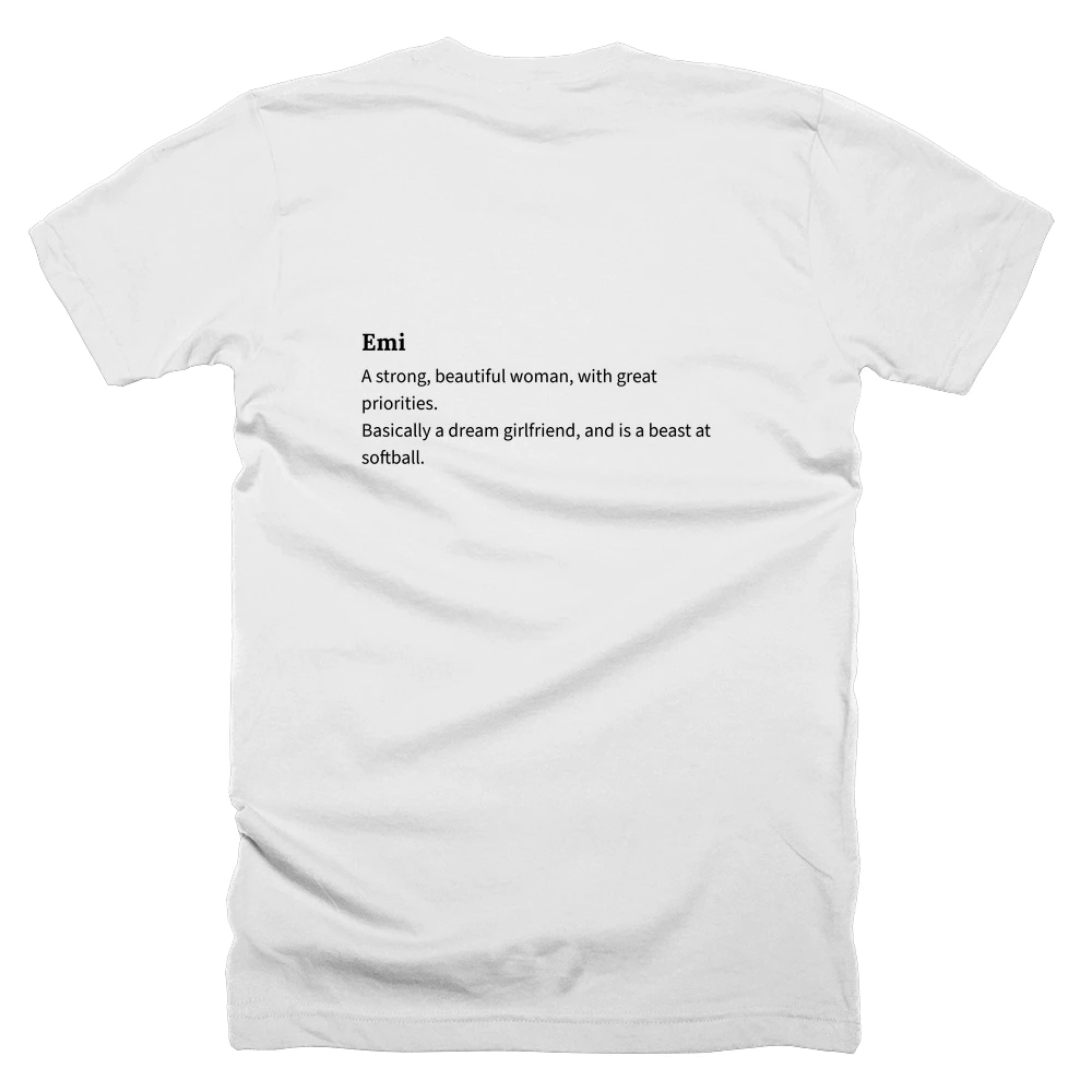 T-shirt with a definition of 'Emi' printed on the back