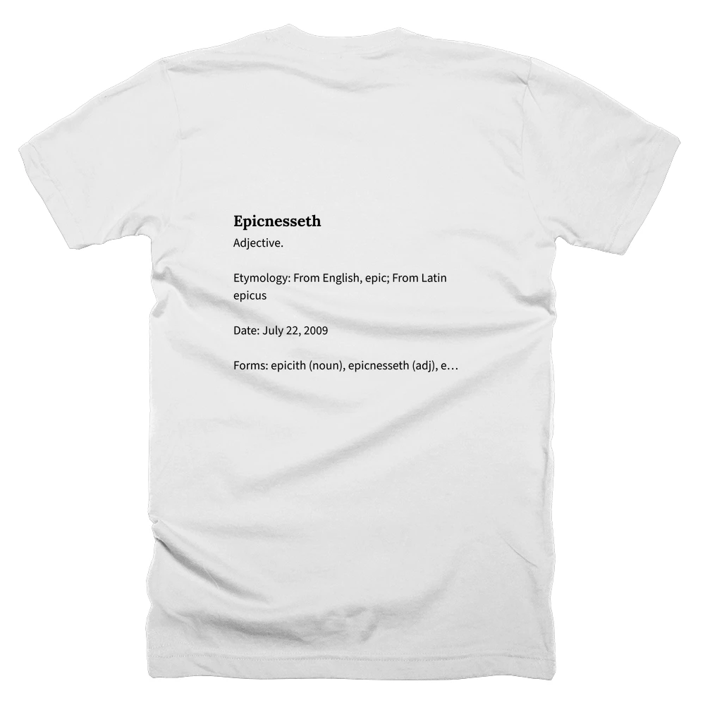 T-shirt with a definition of 'Epicnesseth' printed on the back