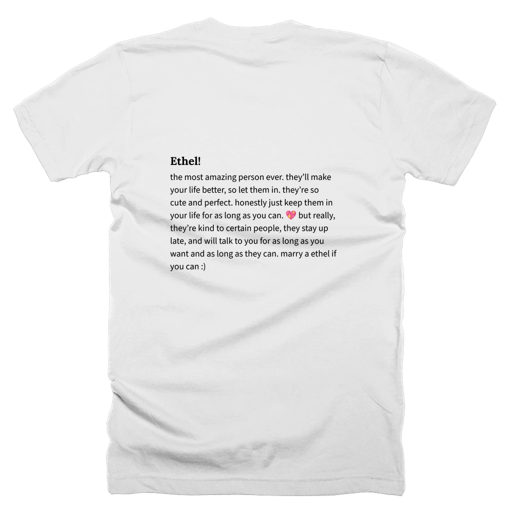 T-shirt with a definition of 'Ethel!' printed on the back