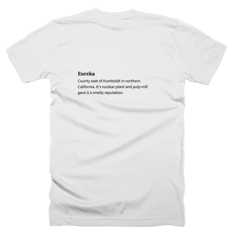 T-shirt with a definition of 'Eureka' printed on the back