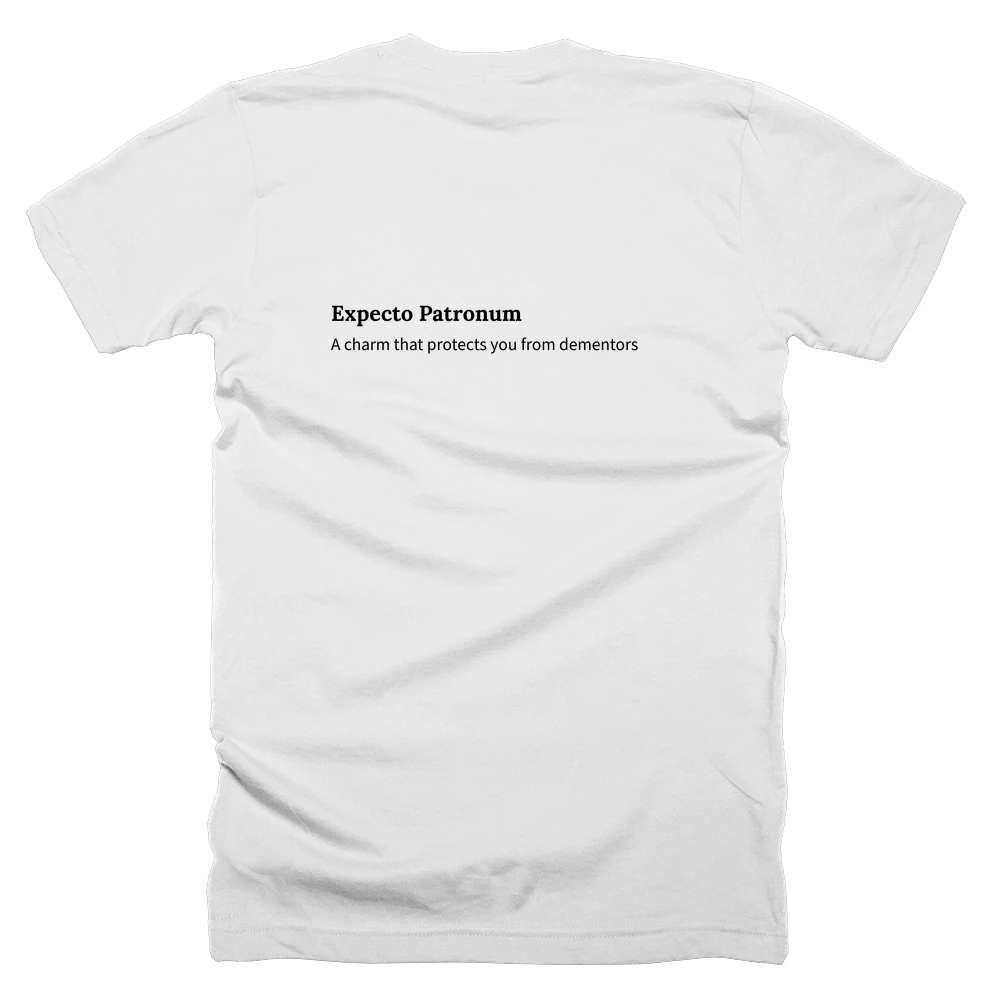 T-shirt with a definition of 'Expecto Patronum' printed on the back