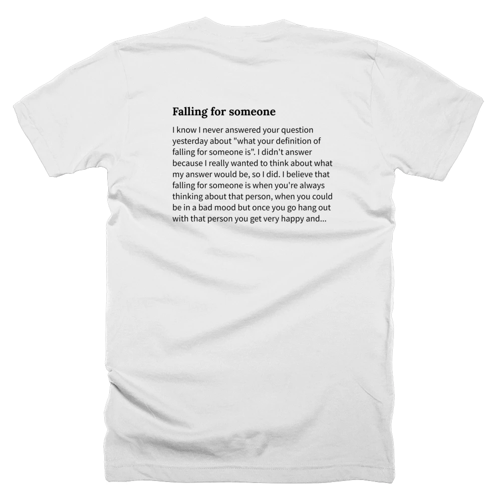 T-shirt with a definition of 'Falling for someone' printed on the back