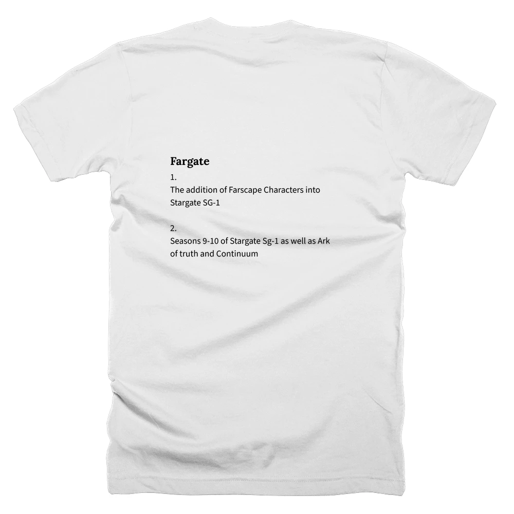 T-shirt with a definition of 'Fargate' printed on the back