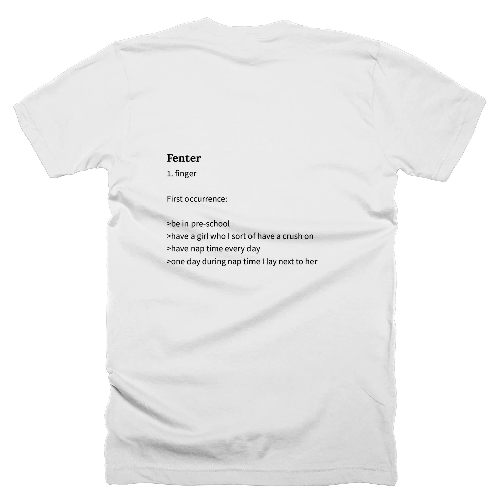 T-shirt with a definition of 'Fenter' printed on the back