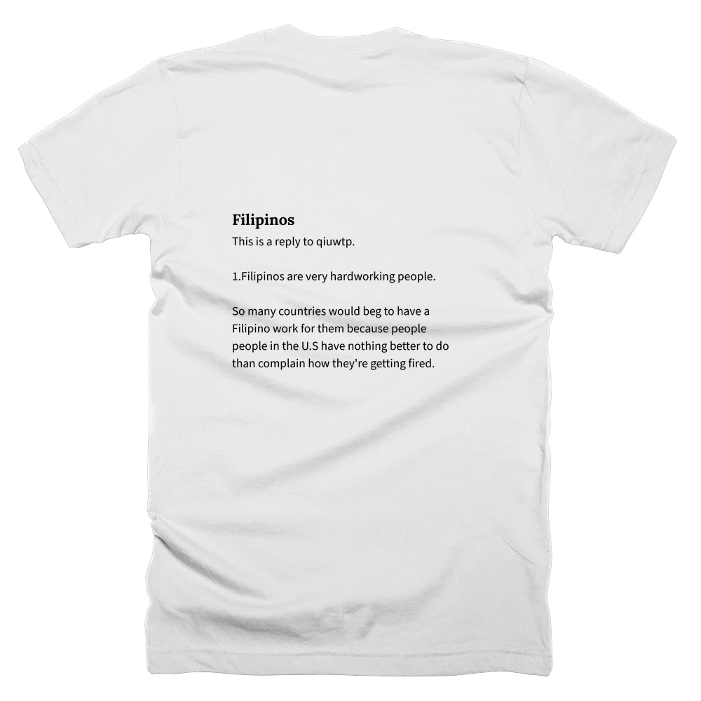 T-shirt with a definition of 'Filipinos' printed on the back