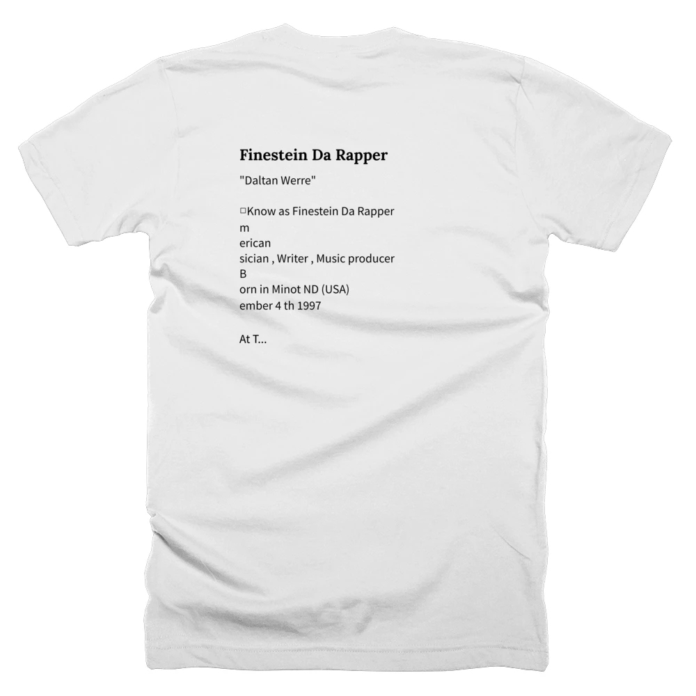 T-shirt with a definition of 'Finestein Da Rapper' printed on the back