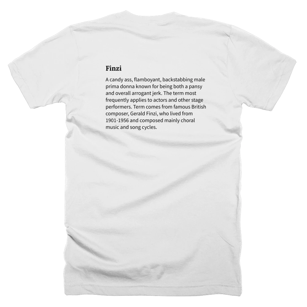 T-shirt with a definition of 'Finzi' printed on the back