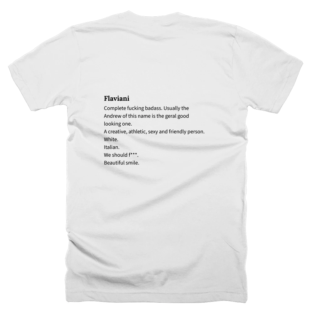 T-shirt with a definition of 'Flaviani' printed on the back