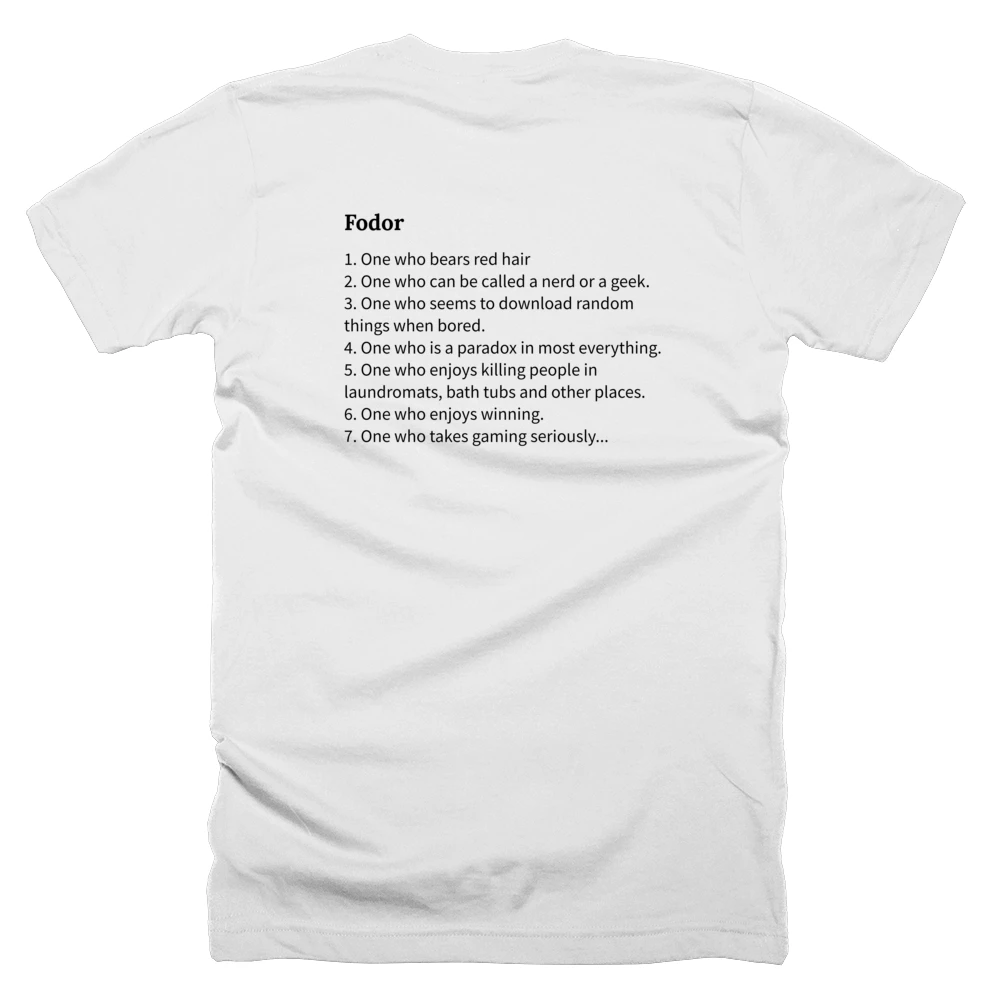T-shirt with a definition of 'Fodor' printed on the back