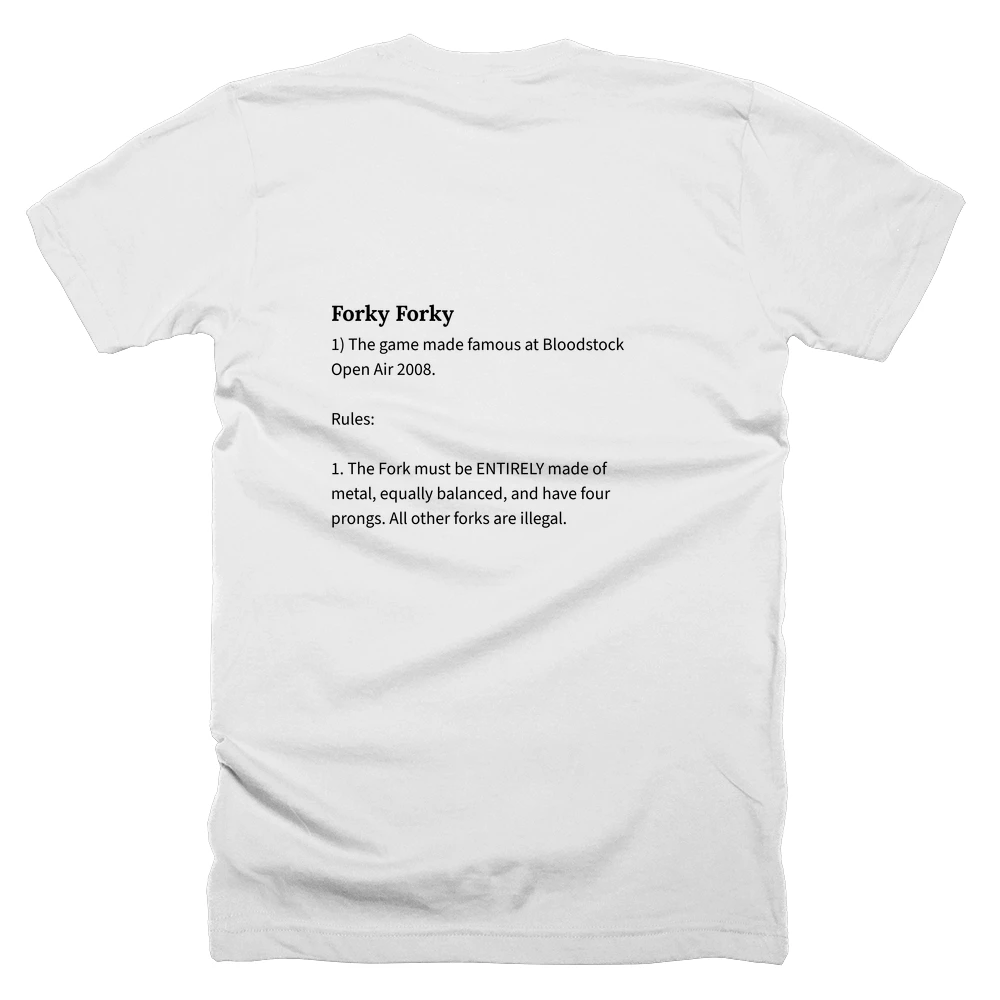 T-shirt with a definition of 'Forky Forky' printed on the back