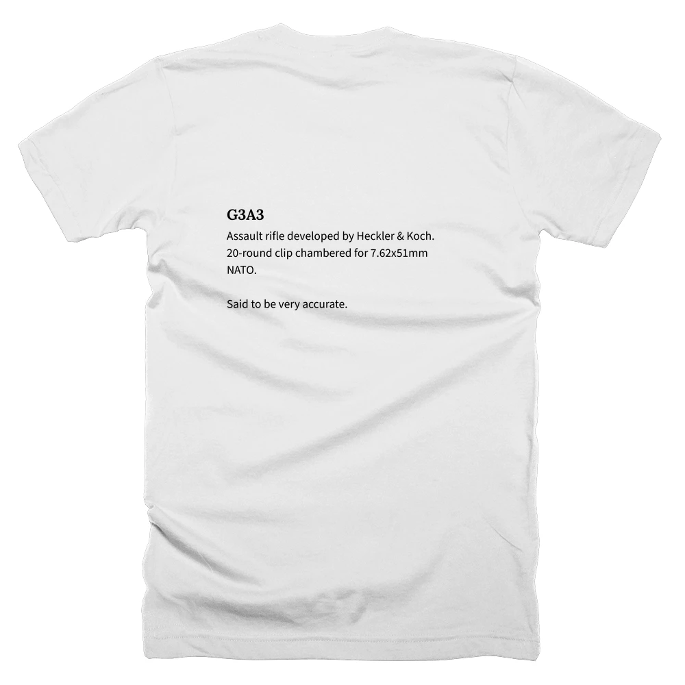T-shirt with a definition of 'G3A3' printed on the back