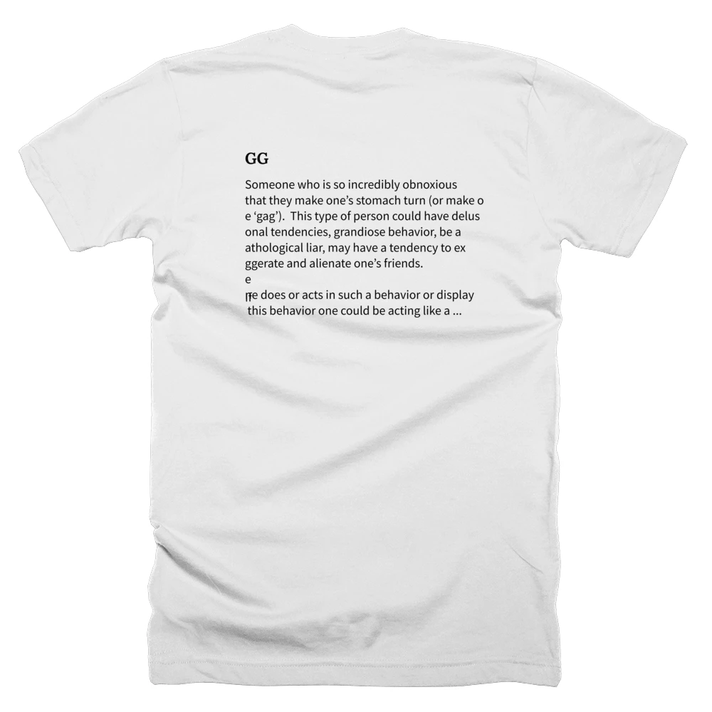 T-shirt with a definition of 'GG' printed on the back